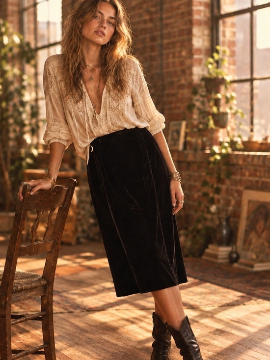 Albert Nipon Dresses & Skirts - Albert Nipon Velvet Midi Skirt Chocolate Brown Size 8